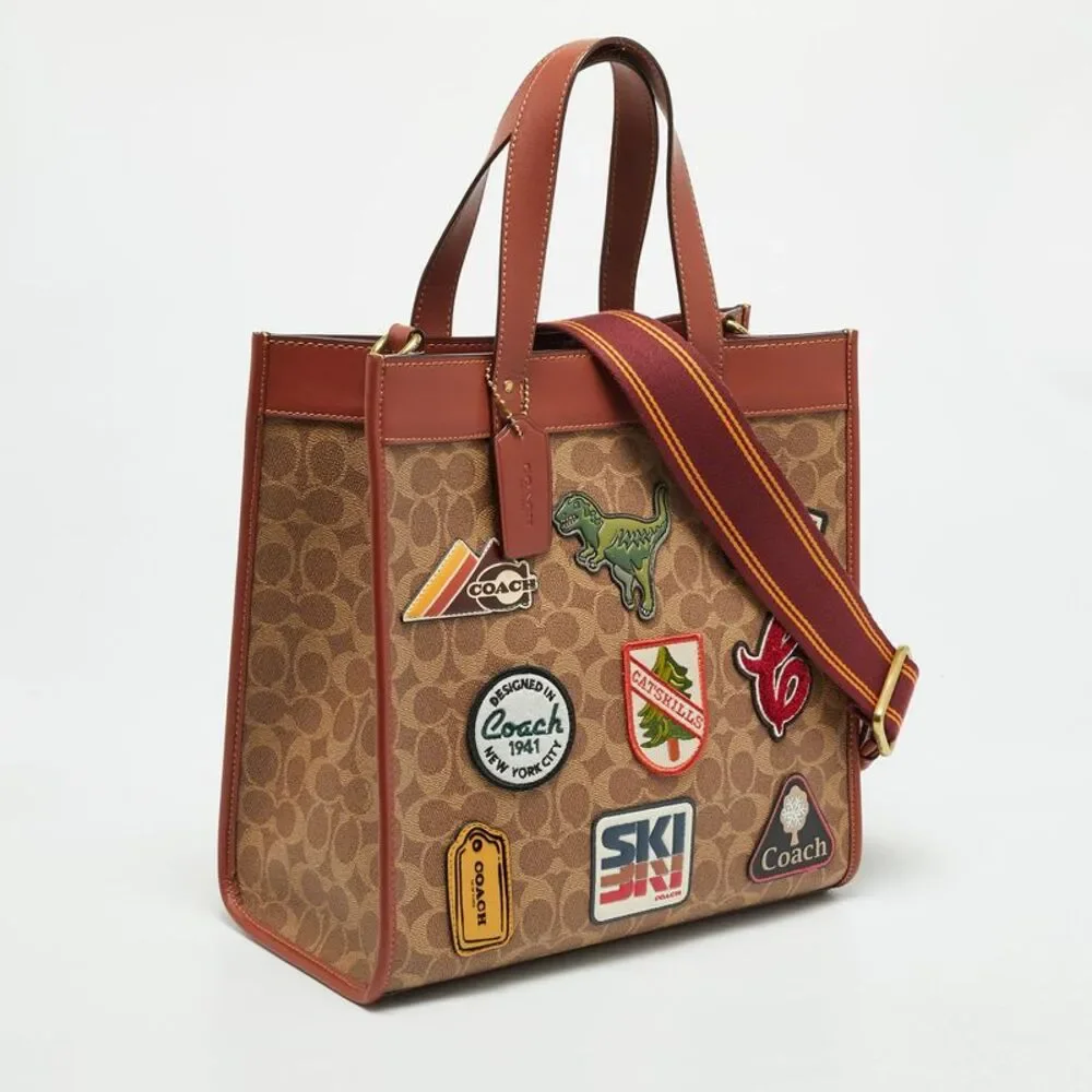 Coach Field Patches Brown Signature Coated Canvas And Leather Tote